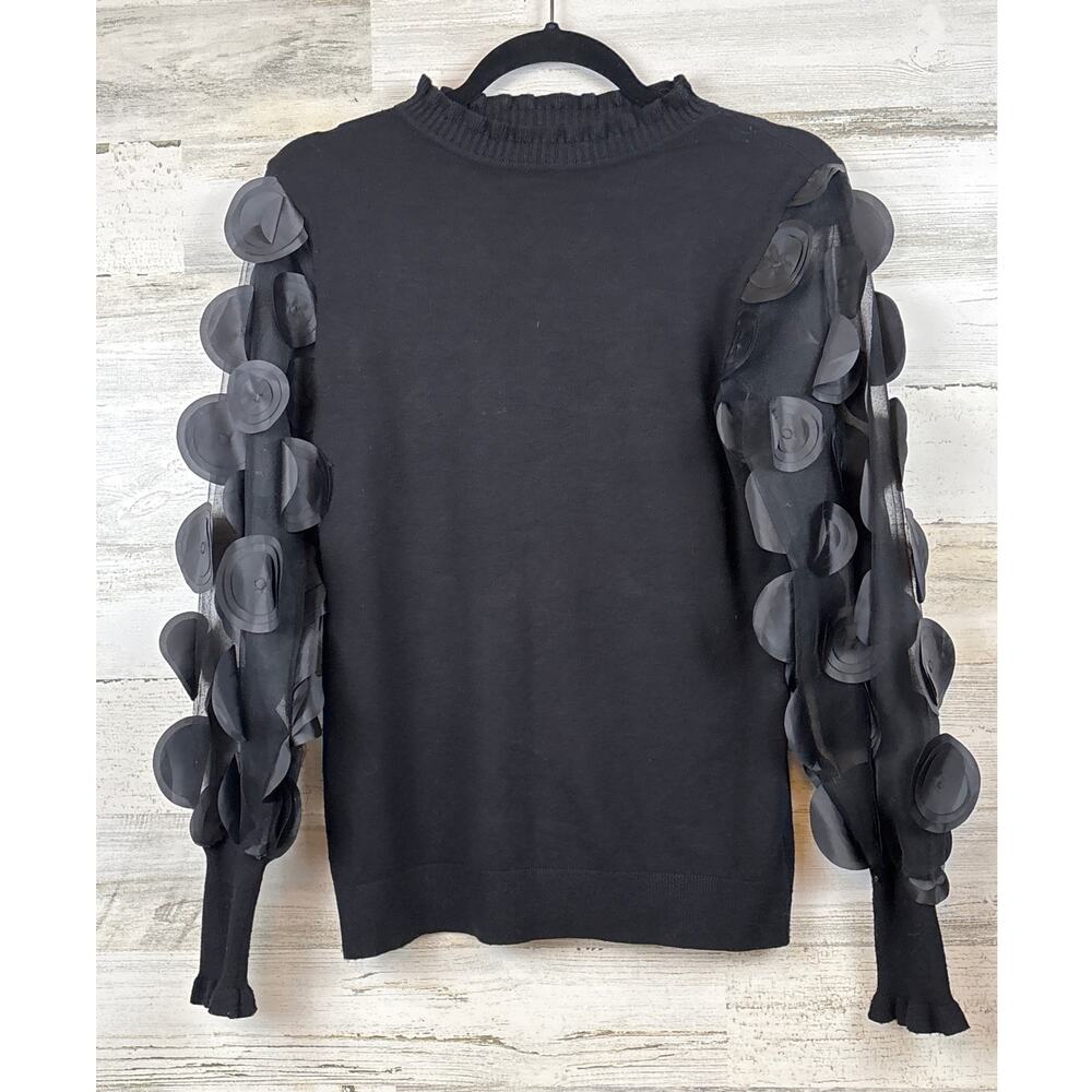 Sioni Womens S Black Illusion Fine Knit Sweater Sheer Retro Circle Long Sleeve
